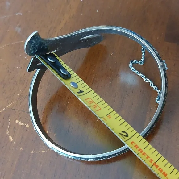 Vintage 925 Siam Sterling Niello Hindu Goddess Bypass Hinged Bangle Bracelet - Picture 6 of 8